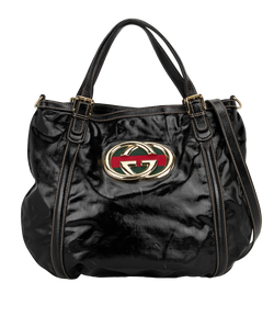 Britt Tote Bag, Patent, Black, 002122, DB, S, 3*
